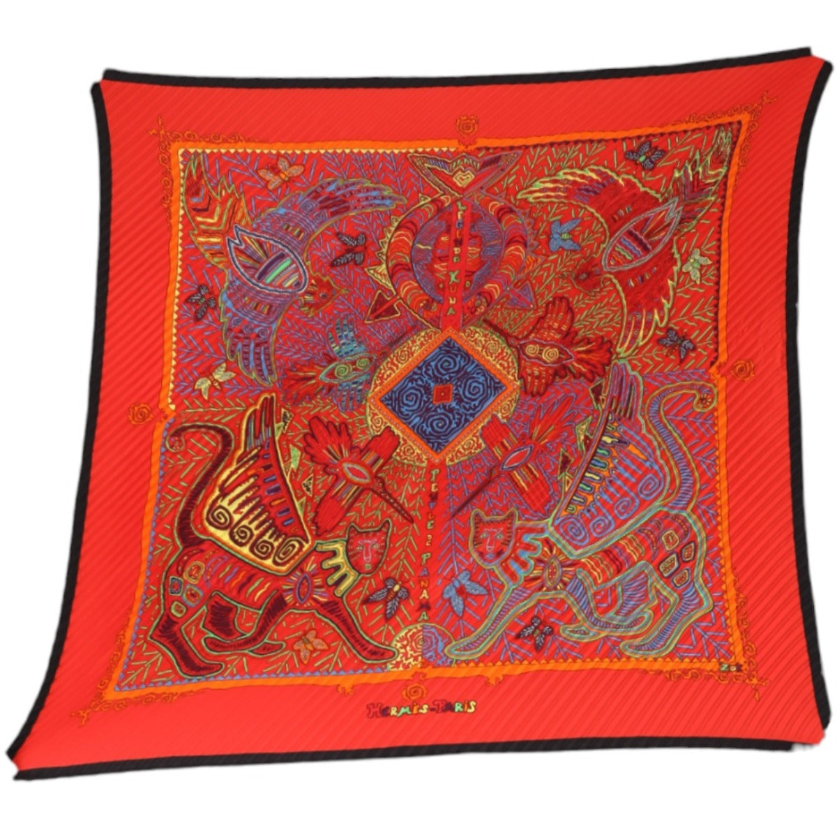HERMES scarf silk Red Pleated scarf 100% silk unisex(Unisex) d