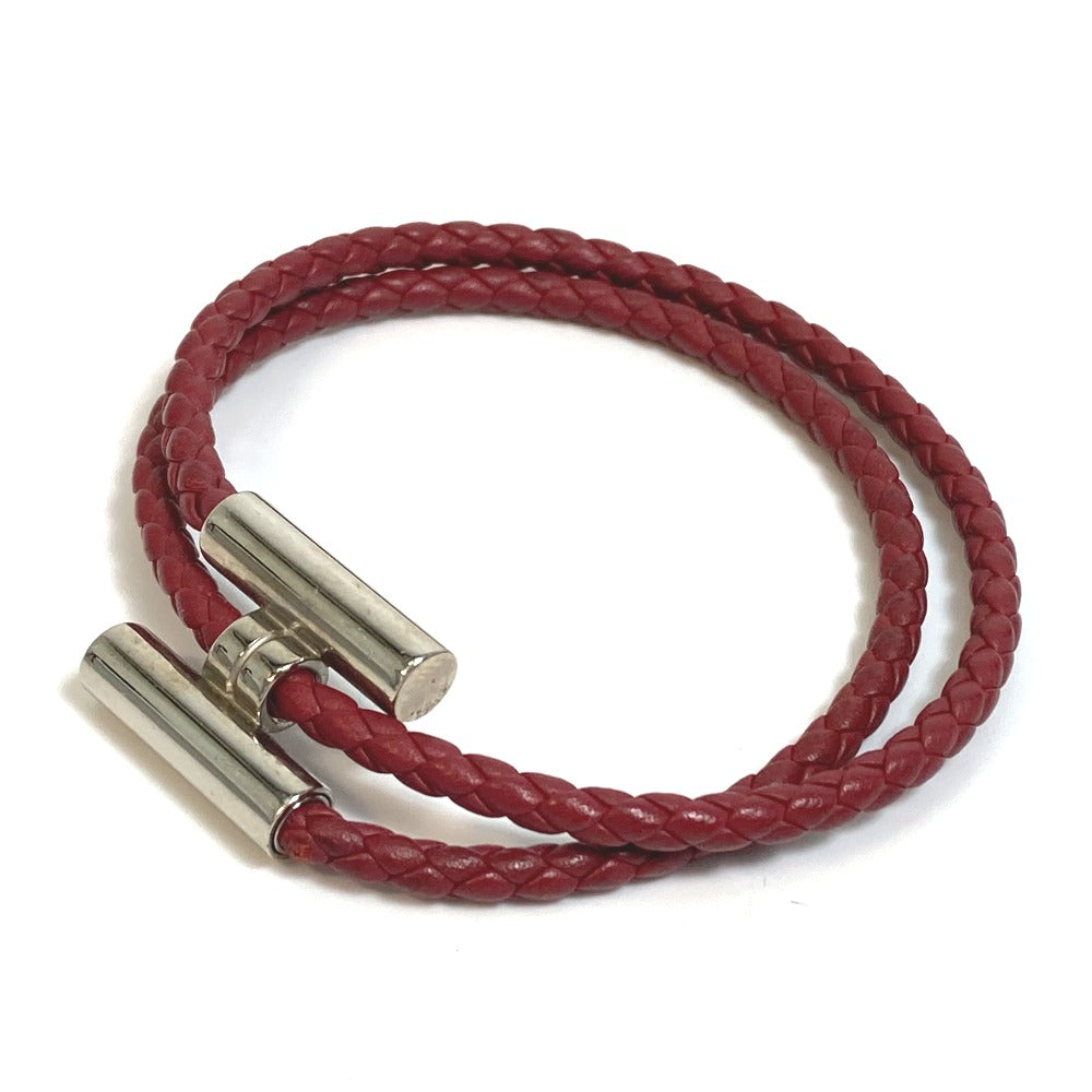 HERMES bracelet leather Red brown HMetal Braid Truni Tresse unisex(Unisex) d