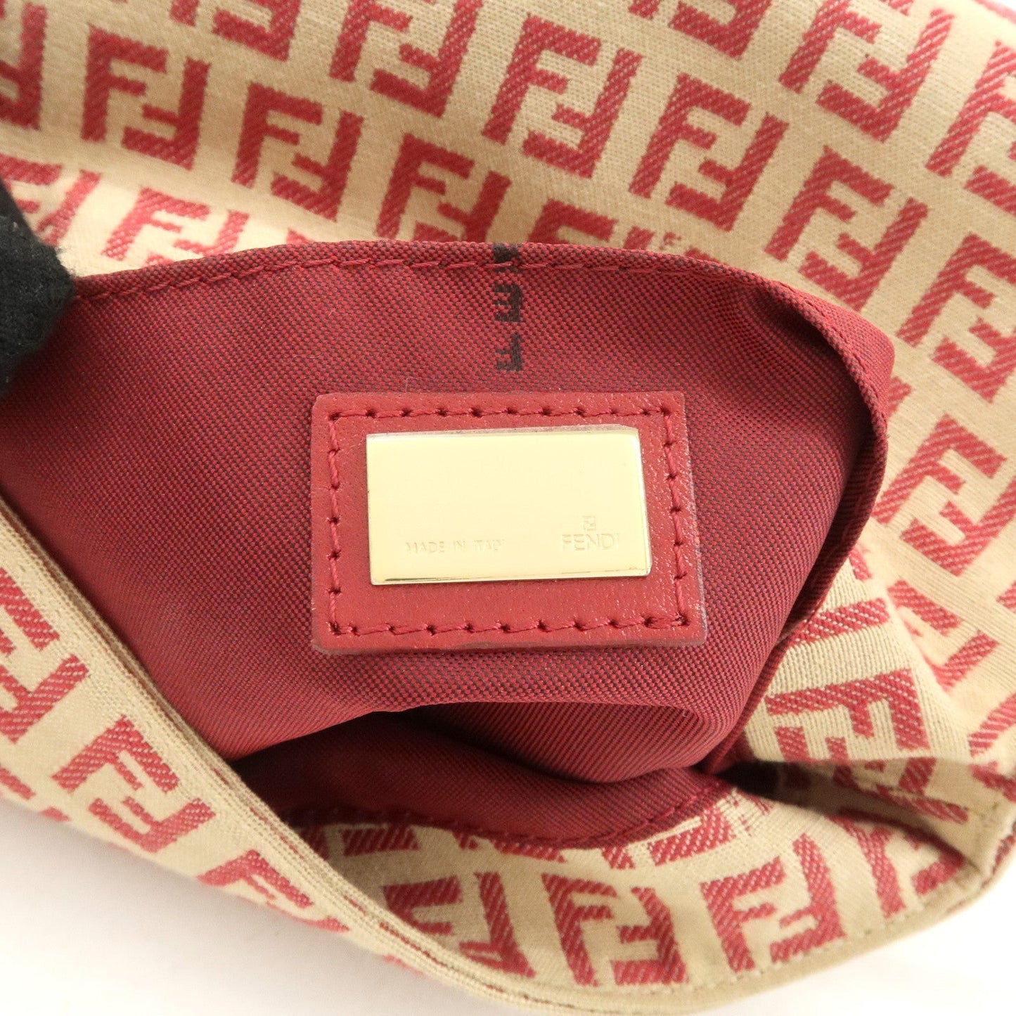 FENDI Zucchino Canvas Leather Shoulder Bag Beige Red 8BT075 d