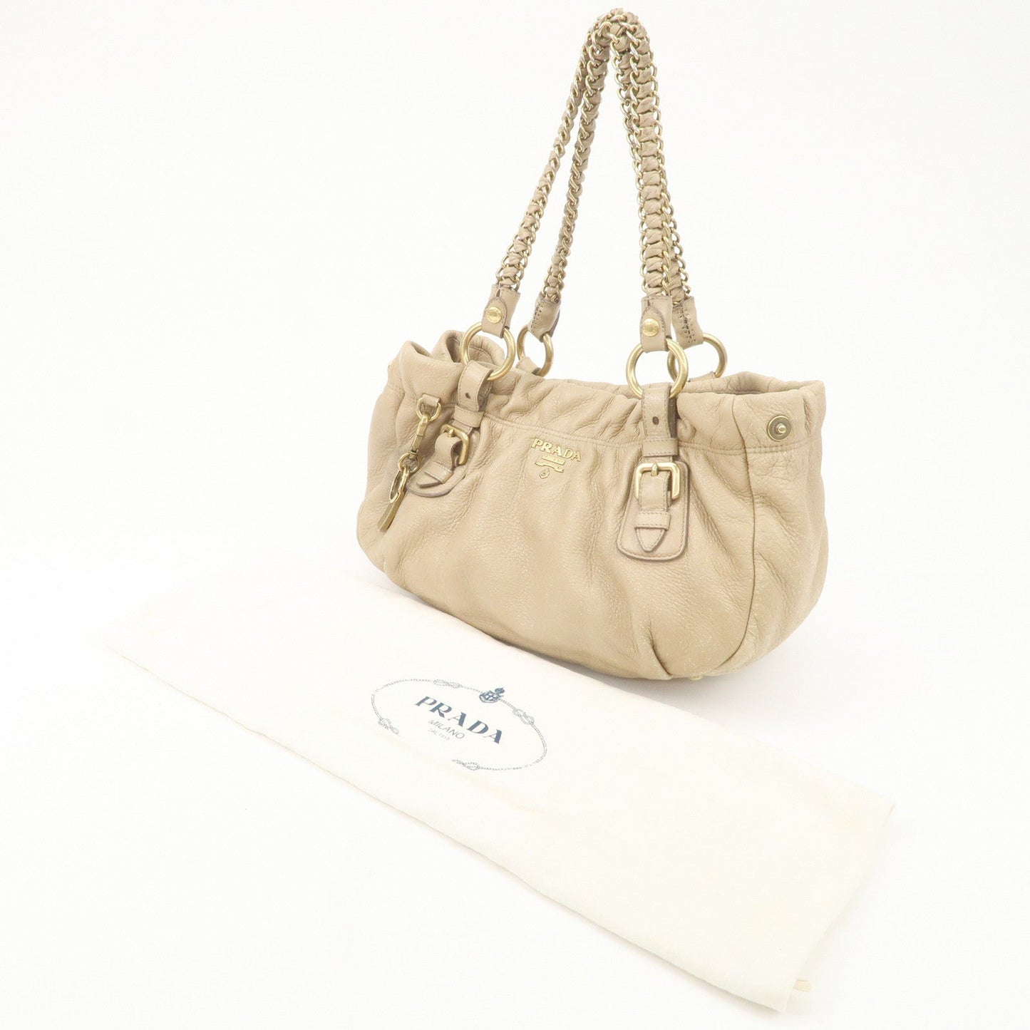 PRADA Leather Chain Shoulder Bag Beige d