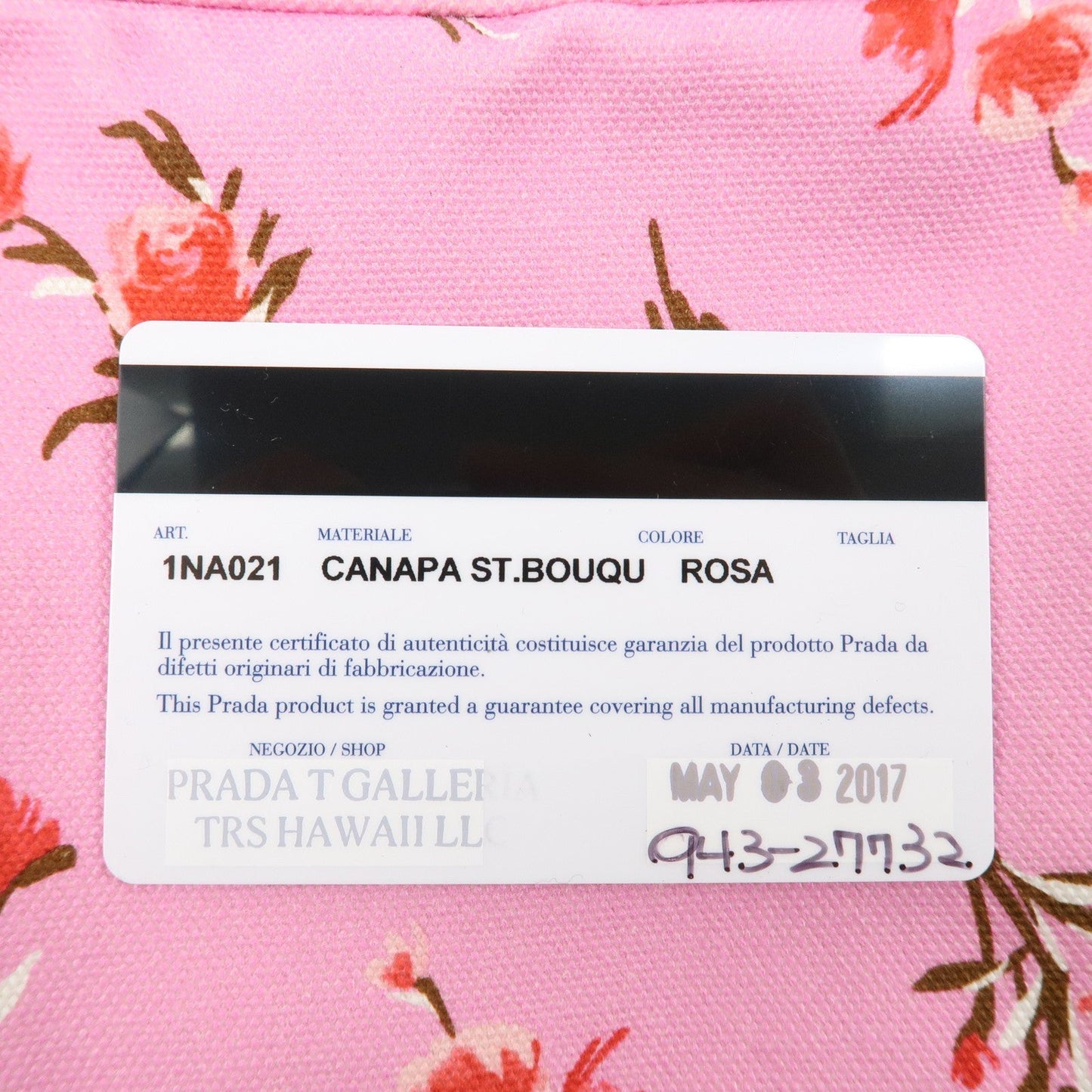 PRADA Canapa Canvas Leather Cosmetic Pouch Flower 1NA021 Pink d