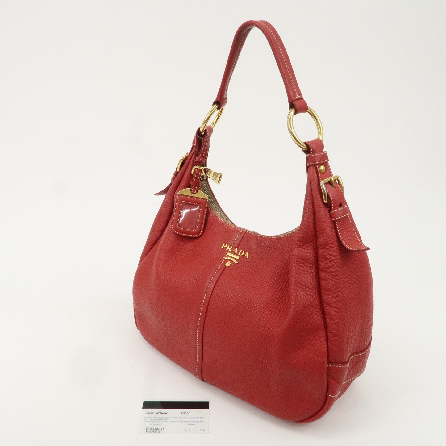 PRADA Logo Leather Shoulder Bag Hand Bag Red BR4373 d