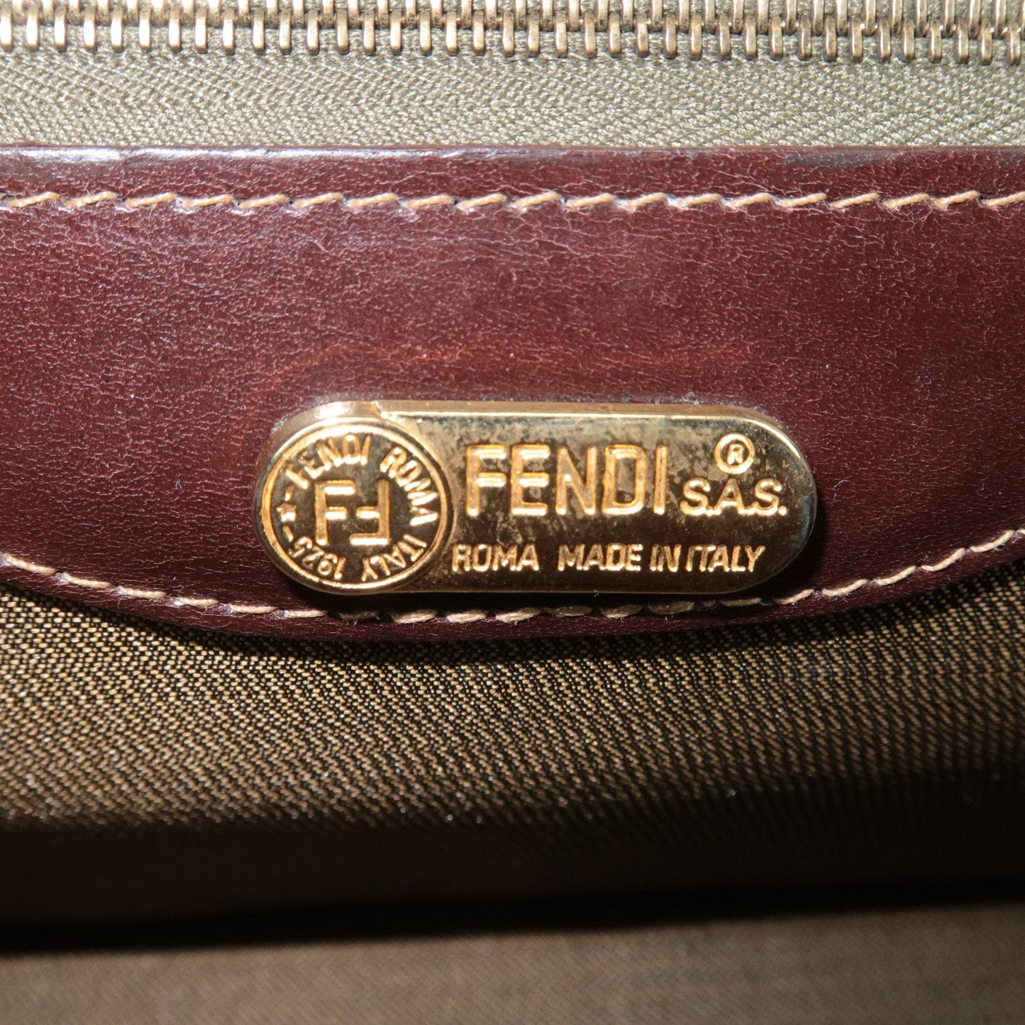 FENDI Zucca Canvas Leather Boston Bag Hand Bag Brown Black d