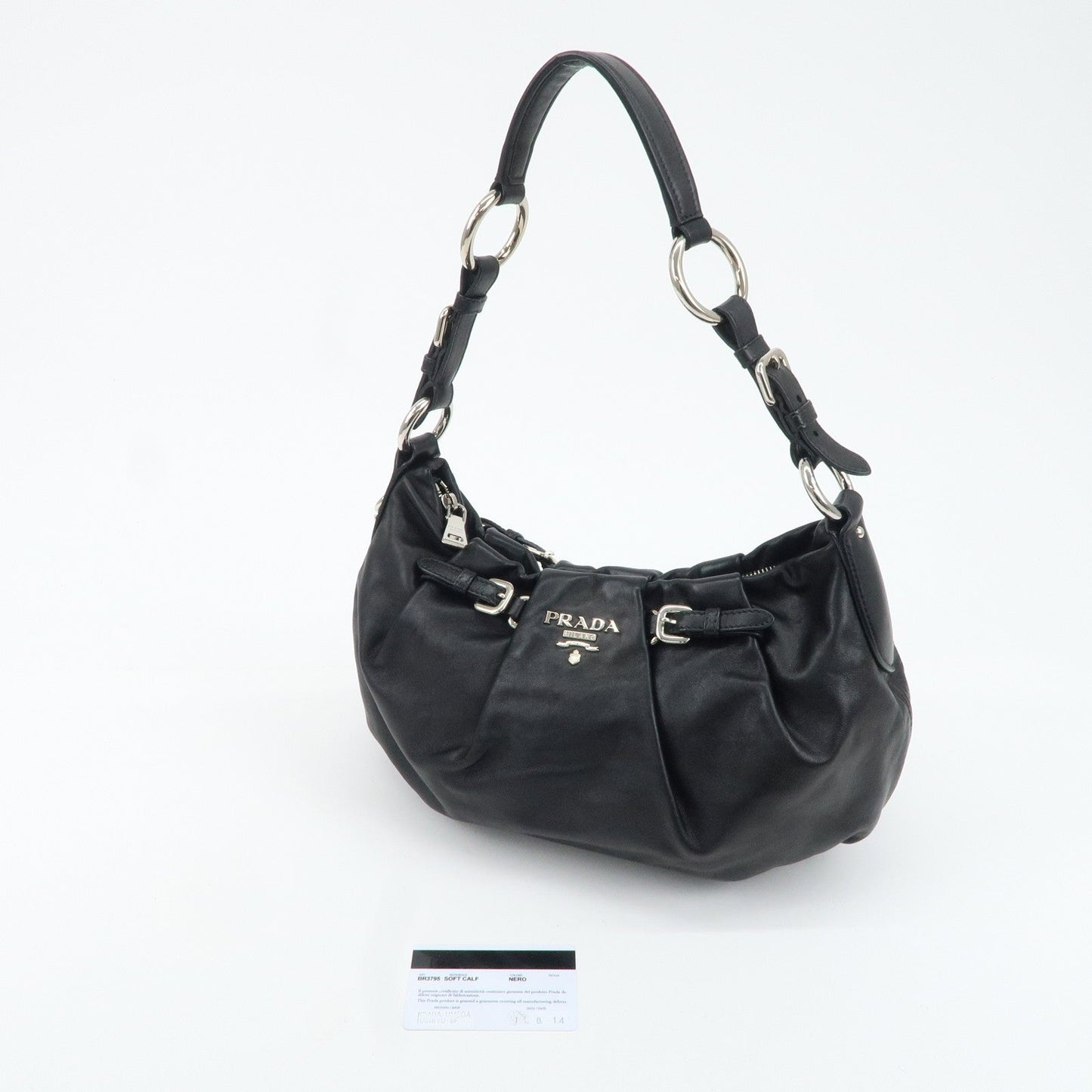 PRADA Soft Calf Leather Shoulder Bag Black BR3795 d
