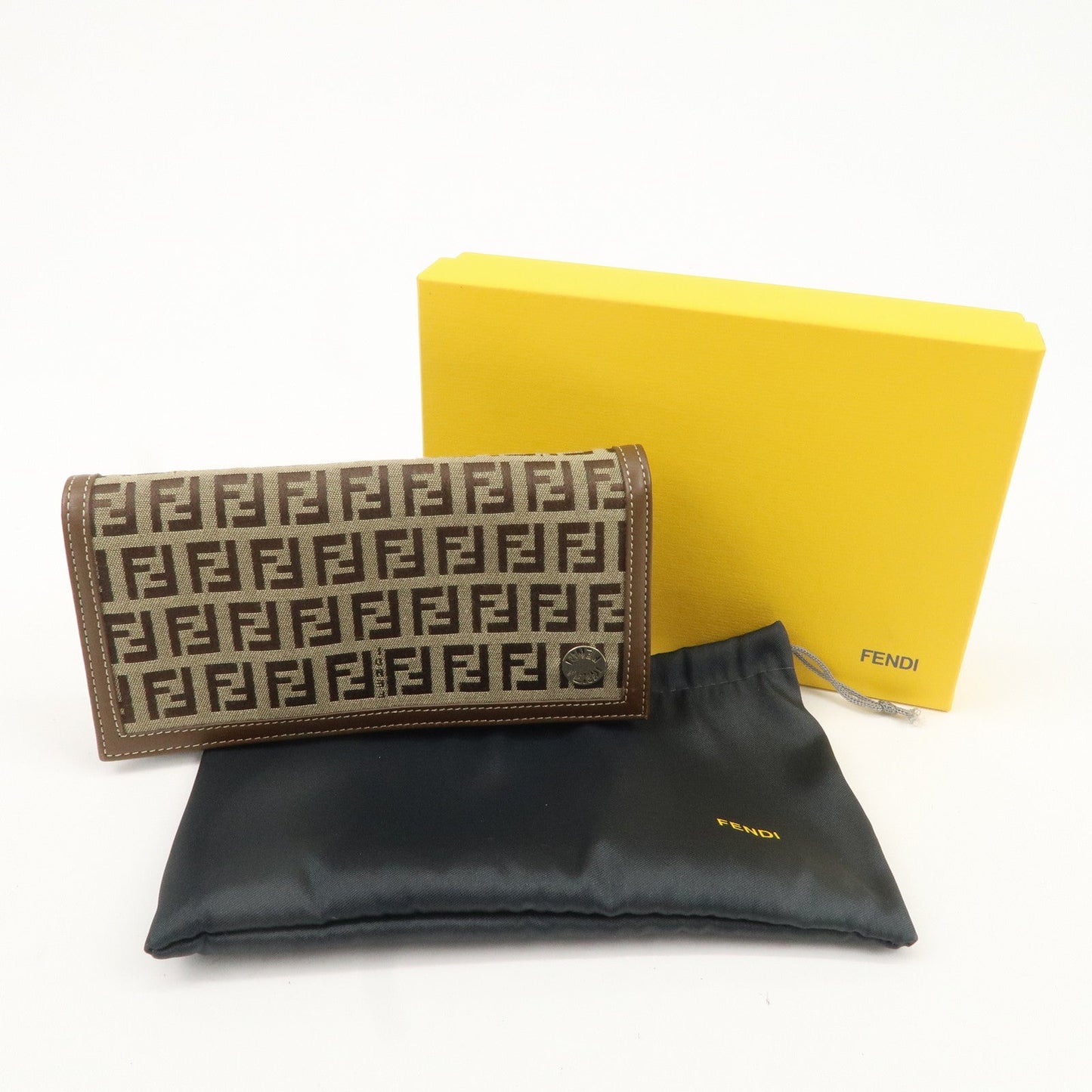 FENDI Zucchino Canvas Leather Long Wallet Brown 8M0000 d