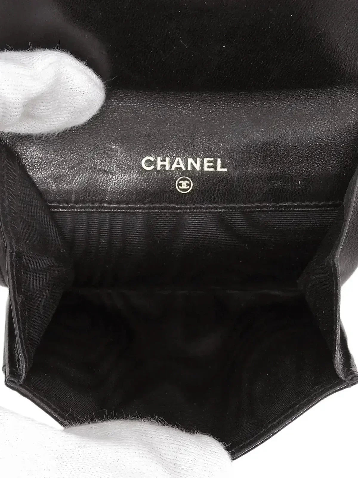 CHANEL Around 1995 Made Cc Mark Stitch Coin Case Black