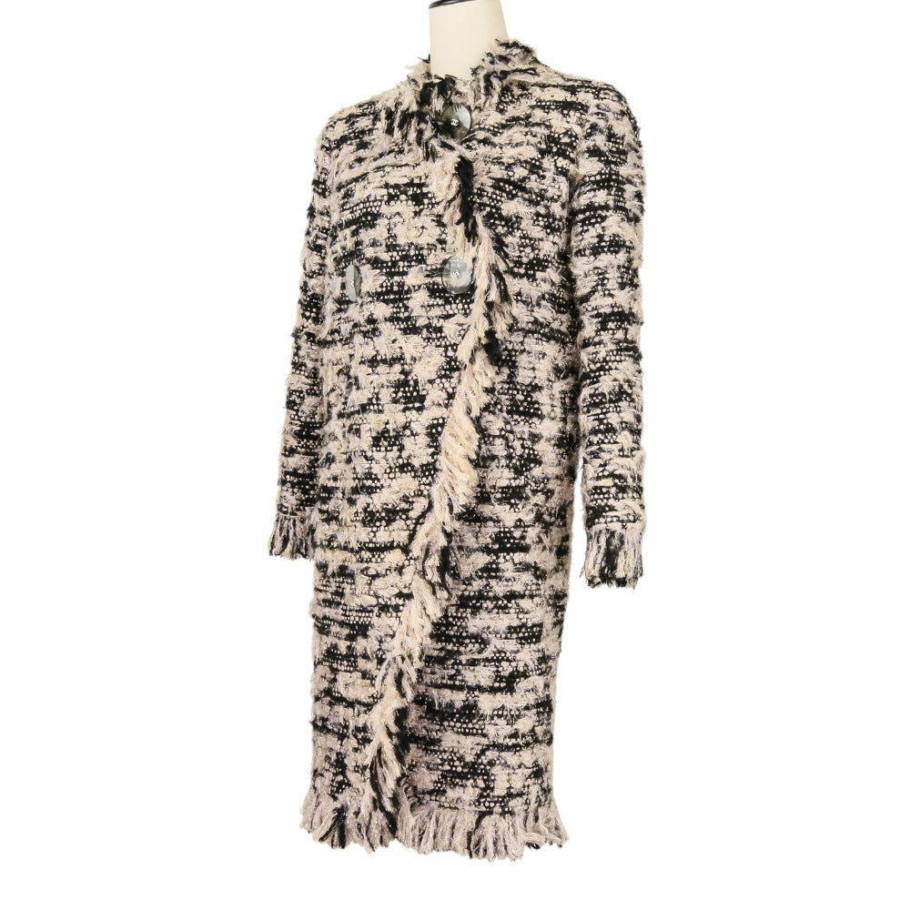 Chanel Grid Tweed Collarless Coat