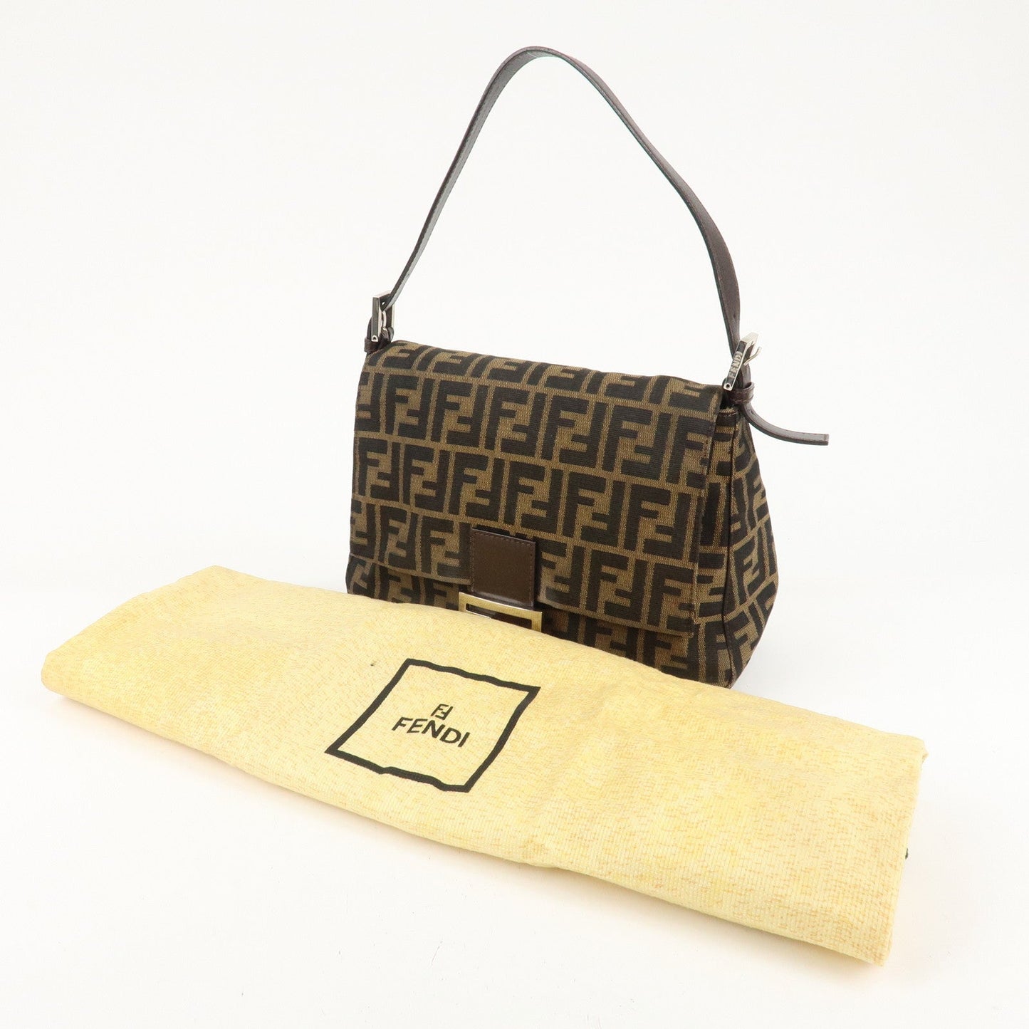 FENDI Mamma Baguette Zucca Canvas Leather Shoulder Bag 26325 d
