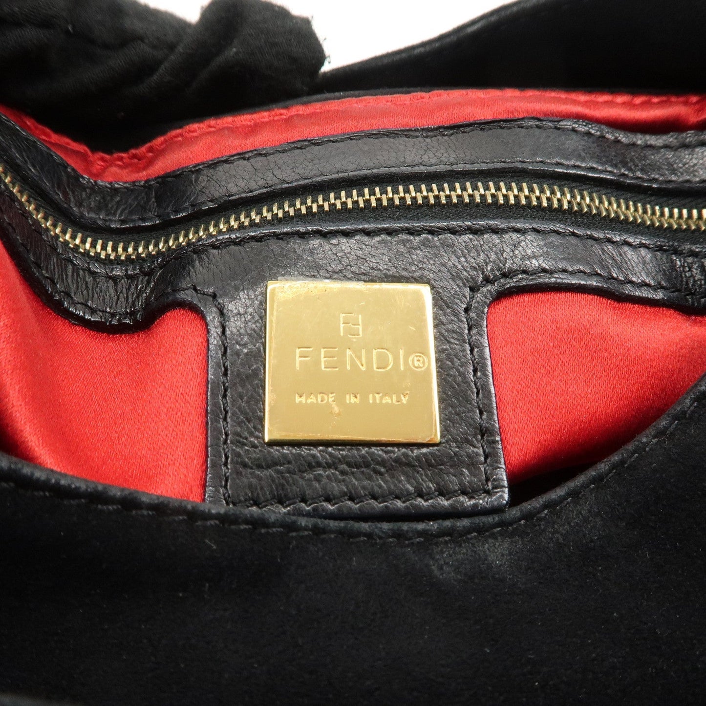FENDI Suede Leather Shoulder Bag Black 26569 d