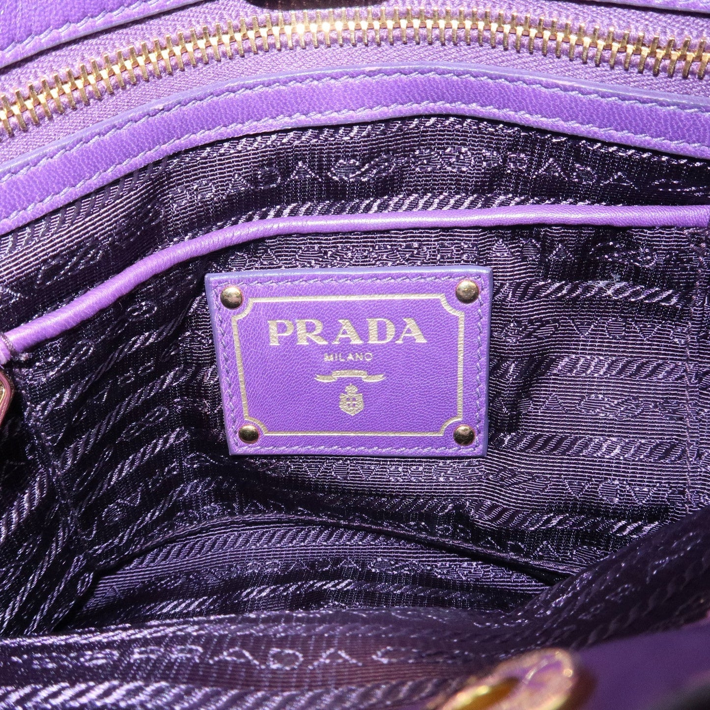 PRADA Leather Gathered Hand Bag Purple Gold Hardware BN2394 d