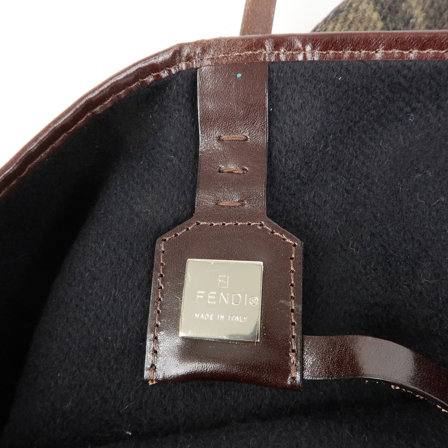 FENDI Zucca Wool Leather Tote Bag Khaki Black Dark Brown d