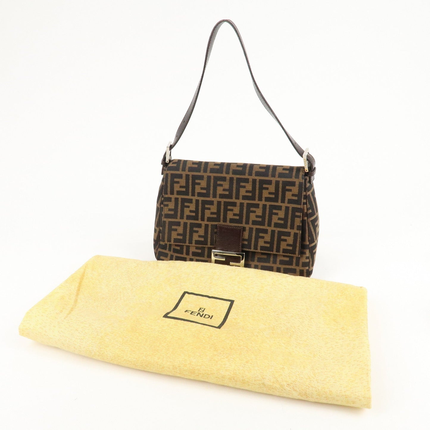 FENDI Mamma Baguette Zucca Canvas Shoulder Bag Brown Black 26325 d
