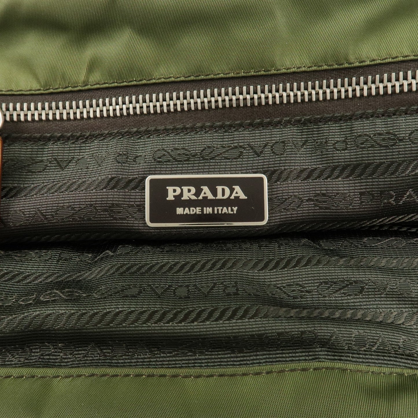 PRADA Nylon Leather Shoulder Bag Khaki Brown Green d