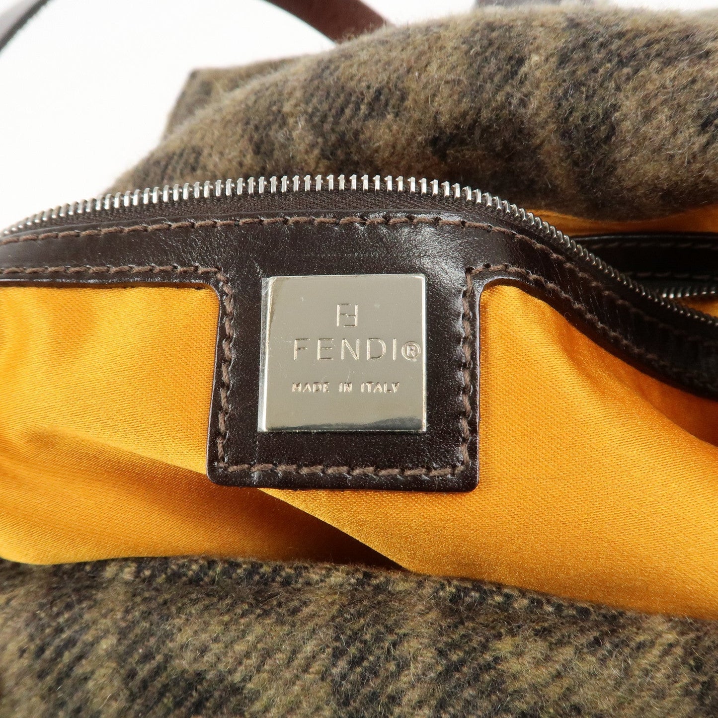 FENDI Mamma Baguette Zucca Wool Leather Shoulder Bag Flower d