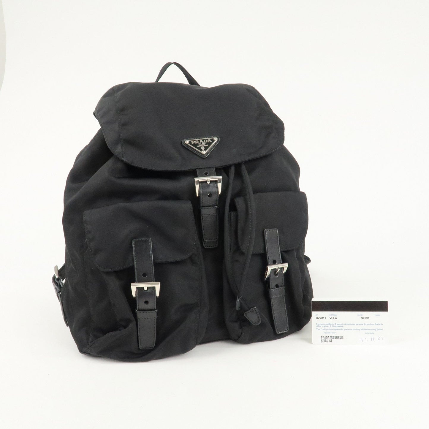 PRADA Logo Nylon Leather Back Pack Ruck Sack NERO Black BZ2811 d