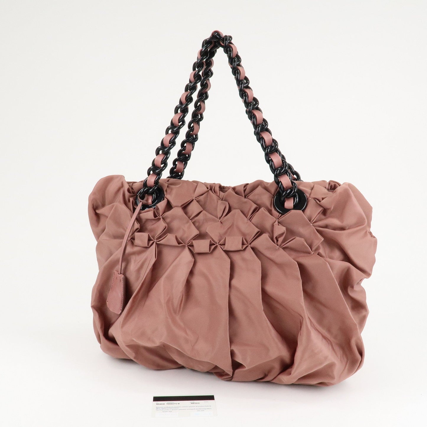 Prada Nylon Leather Gathered Chain Shoulder Tote Bag Pink Black d