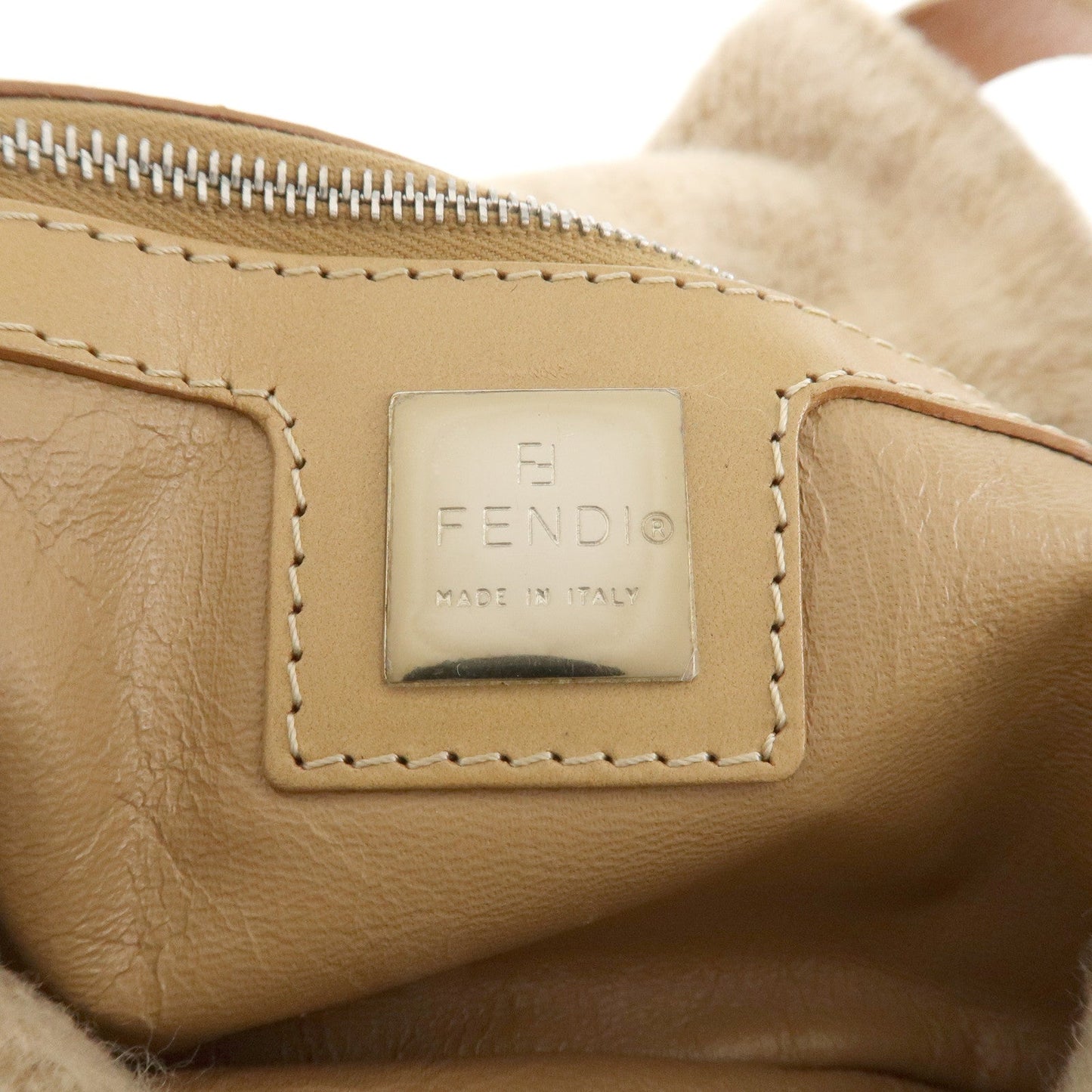 FENDI Mamma Baguette Zucca Wool Leather Shoulder Bag Beige 26424 d