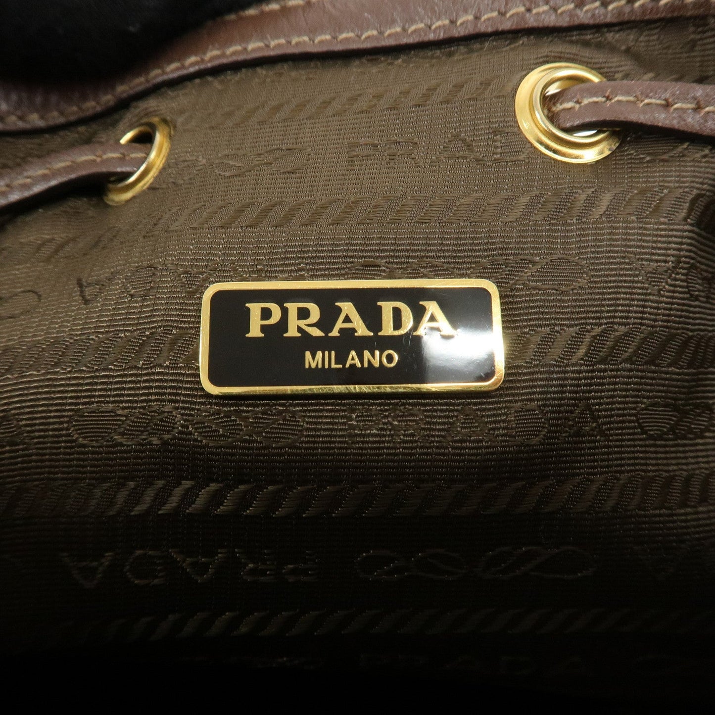 PRADA Logo Jacquard Leather Drawstring Shoulder Bag Beige 1BH038 d