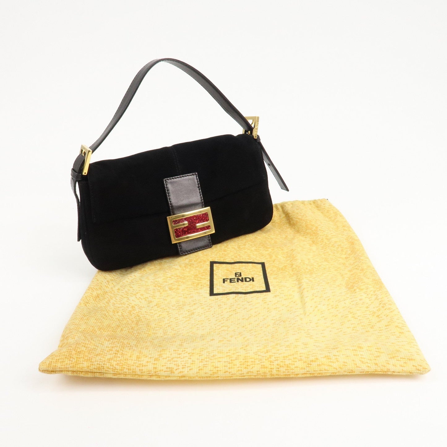 FENDI Mamma Baguette Suede Leather Shoulder Bag Black 26424 d
