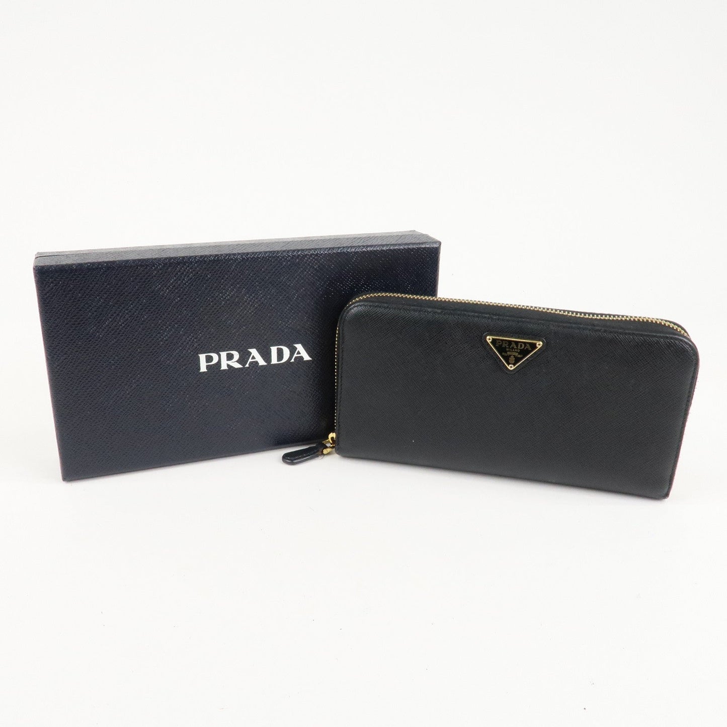 PRADA Saffiano Leather Round Zipper Long Wallet Black 1M0506 d