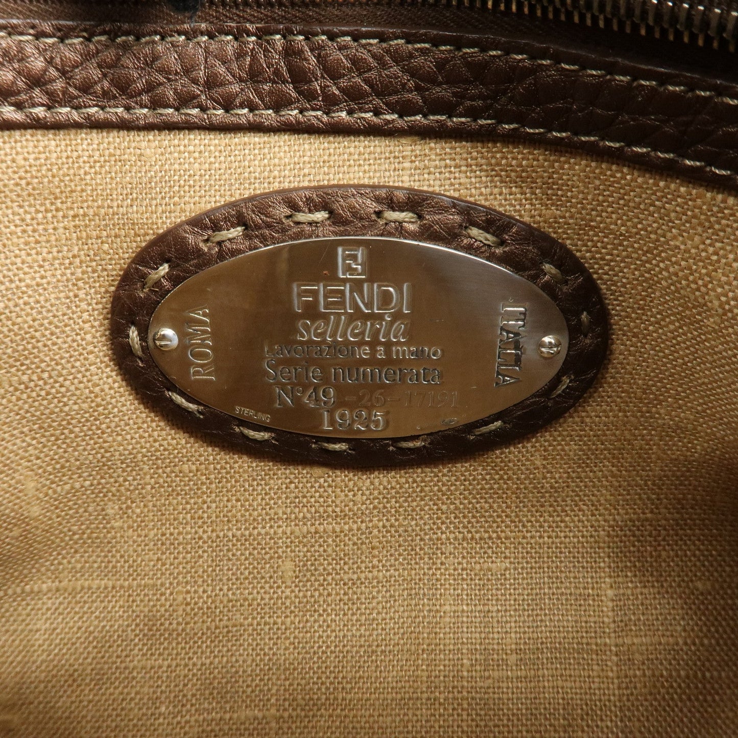 FENDI Selleria Leather Linda Hand Bag Brown 8BR547 d