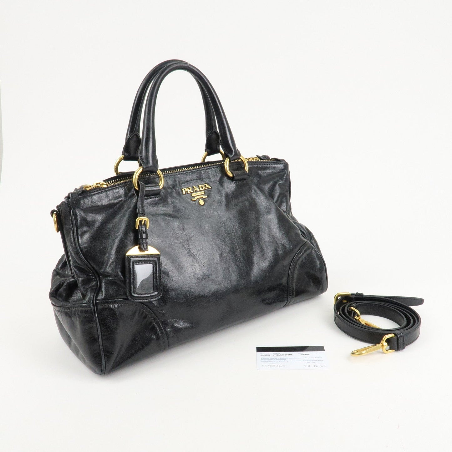 PRADA Leather 2Way Hand Bag Shoulder Bag Black BN2324 d