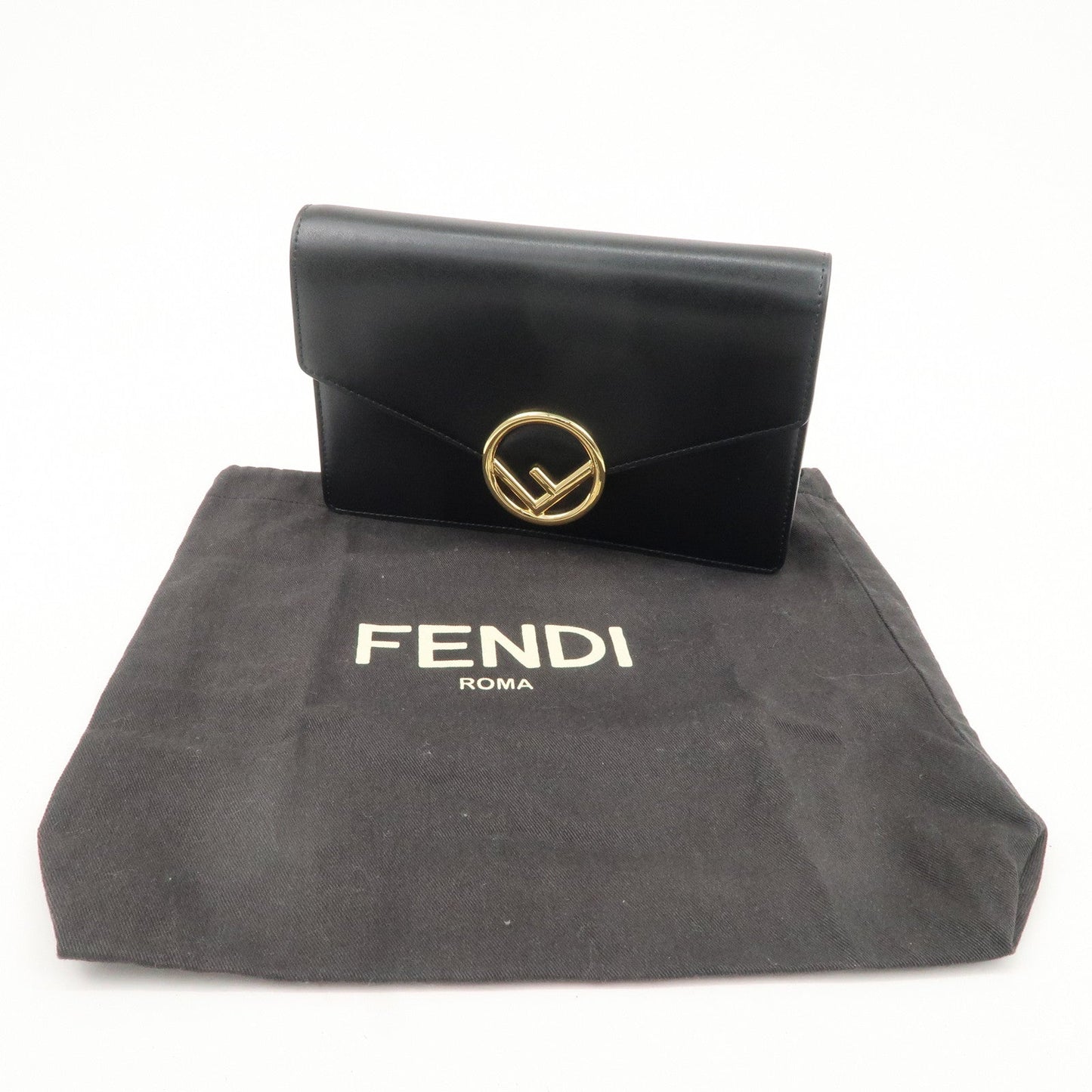 FENDI F is FENDI Leather Chain Wallet Clutch Bag Black 8BS006 d