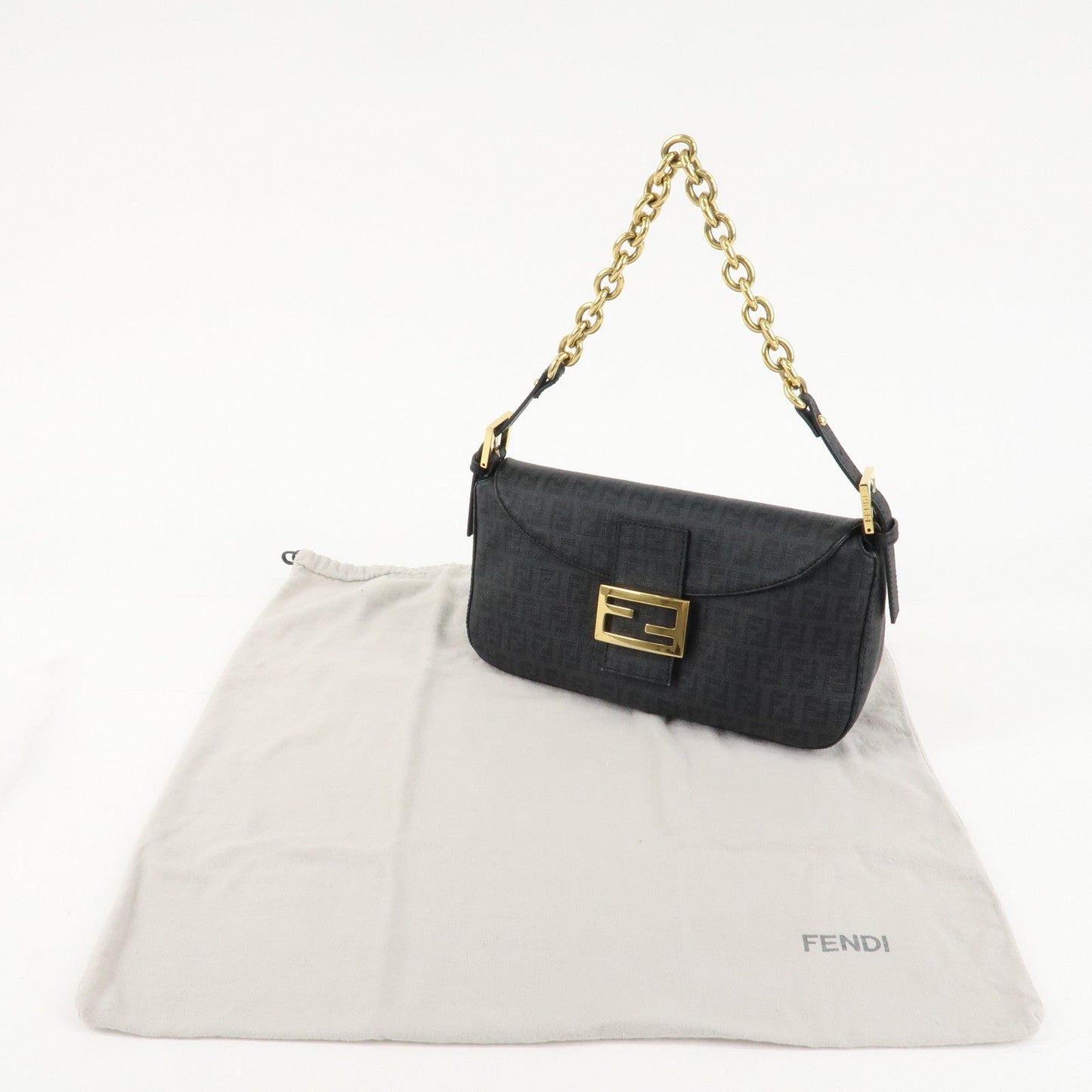 FENDI Zucchino PVC Leather Chain Shoulder Bag Gray Black 8BR003 d