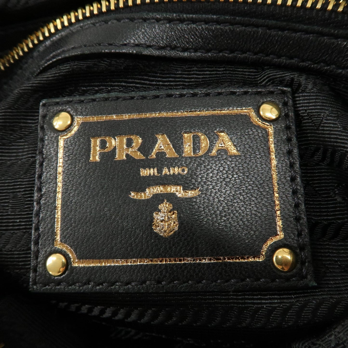 PRADA Leather Chain One-Shoulder Bag Black Gold Hardware d
