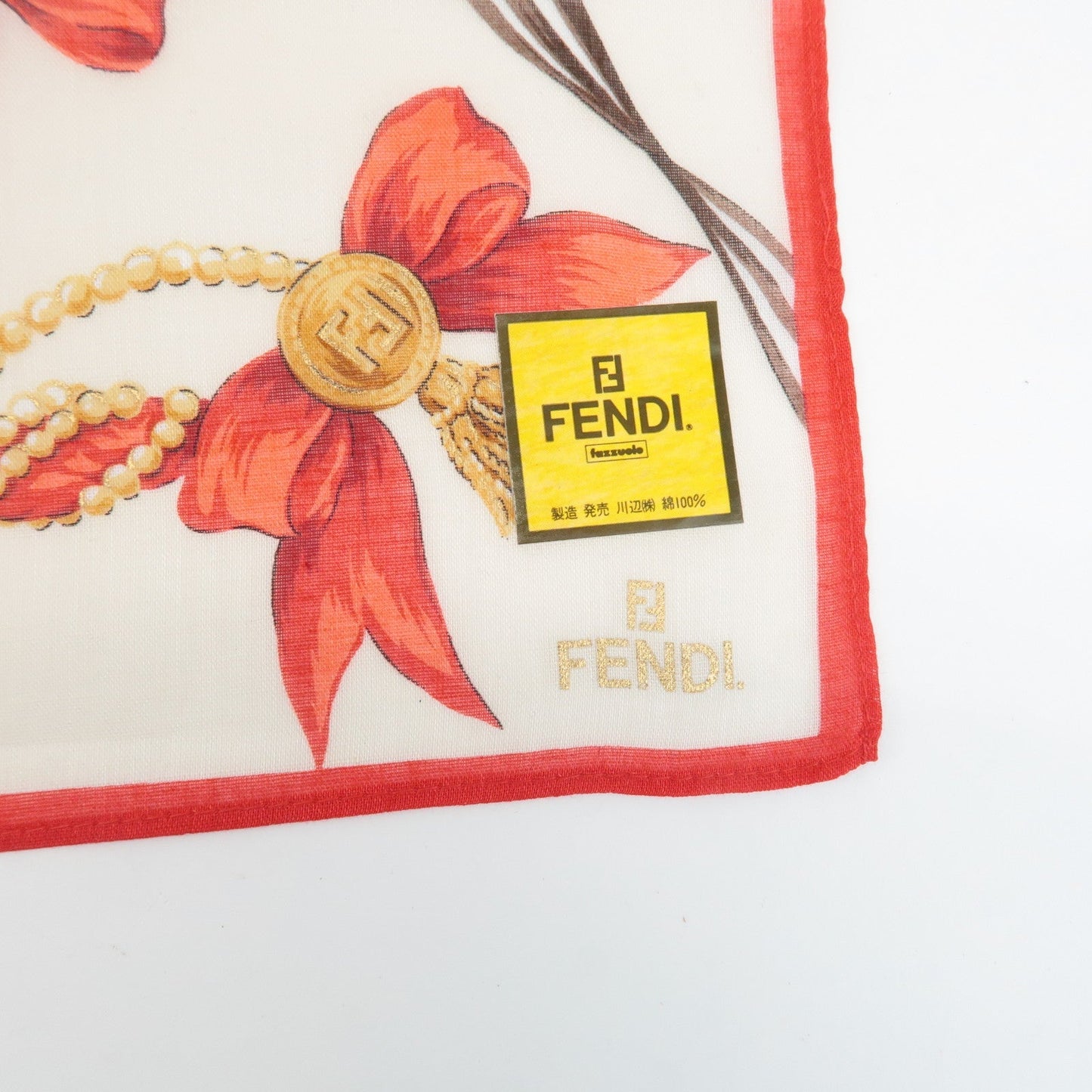 FENDI Set of 5 Cotton 100% Handkerchief Red Pink Brown Beige White d
