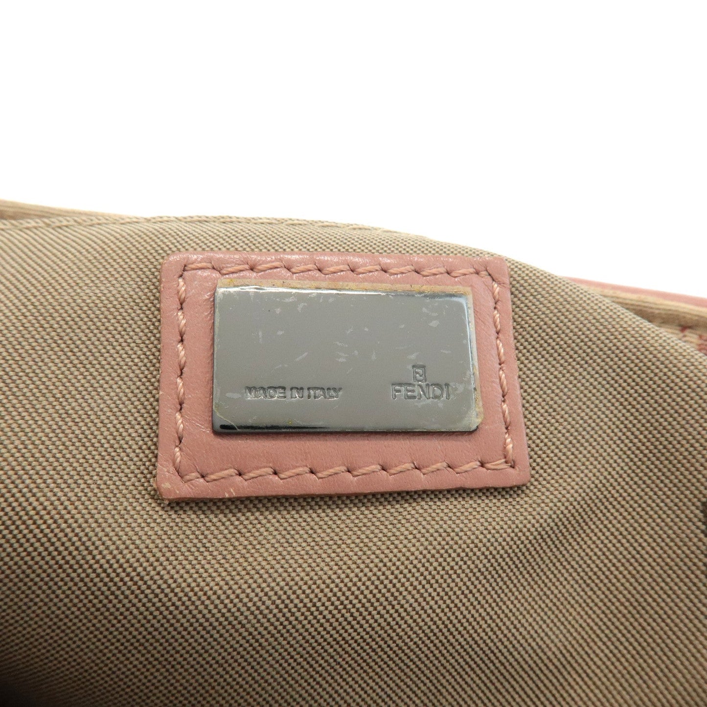 FENDI Zucchino Canvas Leather Shoulder Bag Beige Pink 8BR282 d
