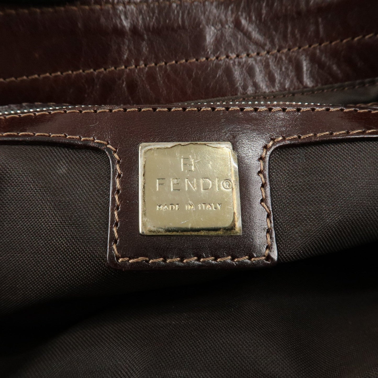 FENDI Unborn Calf Leather Shoulder Bag Brown Beige 26566 d