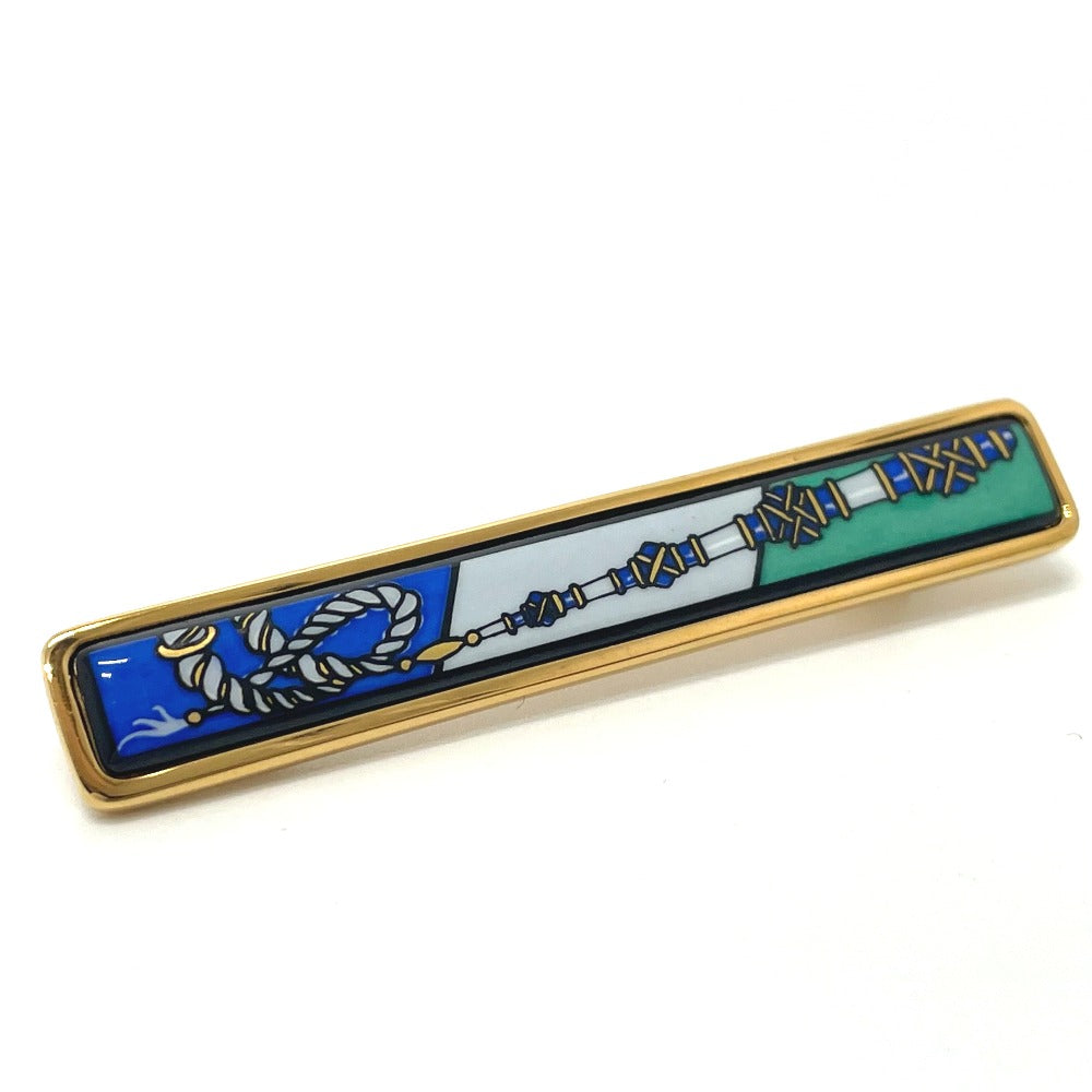 HERMES Brooch metal gold Treasure grilled emaille Women d