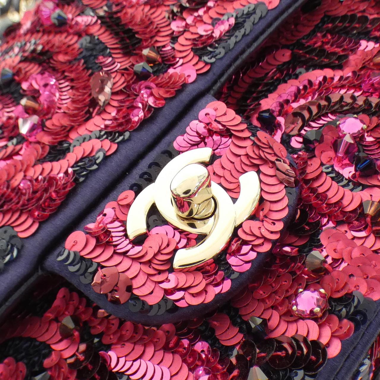 Chanel 1112 Satin Sequins Lamb Shoulder Bag