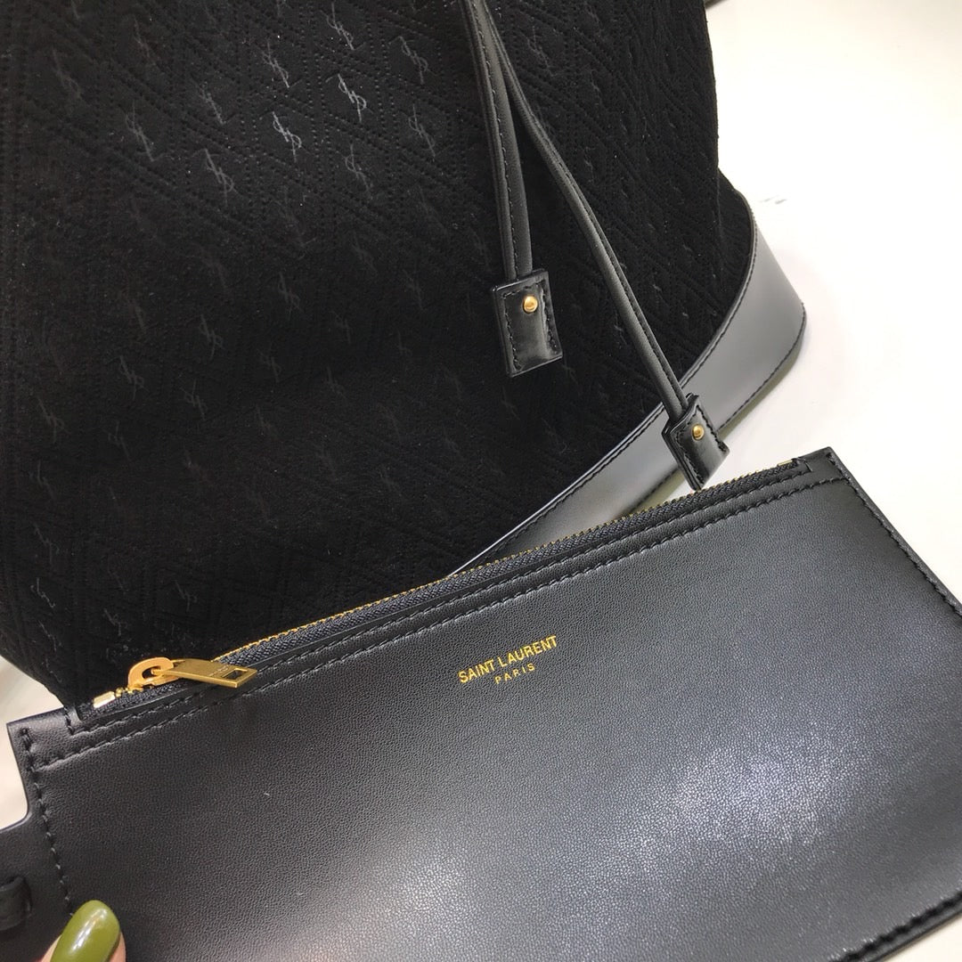 YSSL All-Over Monogram Bucket Bag Black For Women 10.5in/27cm YSL