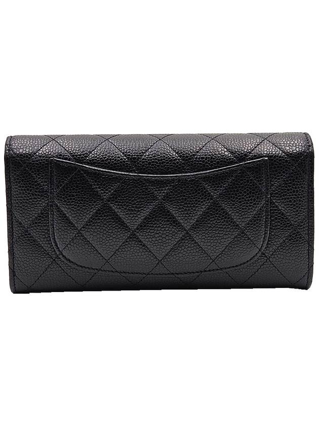 Chanel AP0241 Black Caviar Silver CC Logo Classic Long Flap Wallet Chanel