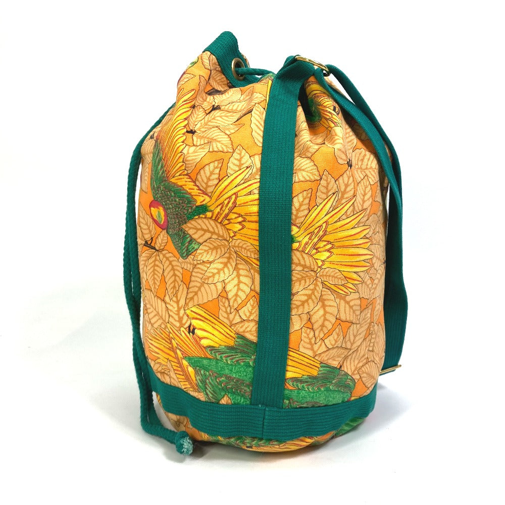 HERMES Shoulder Bag canvas green vintage Bird pattern purse Women d