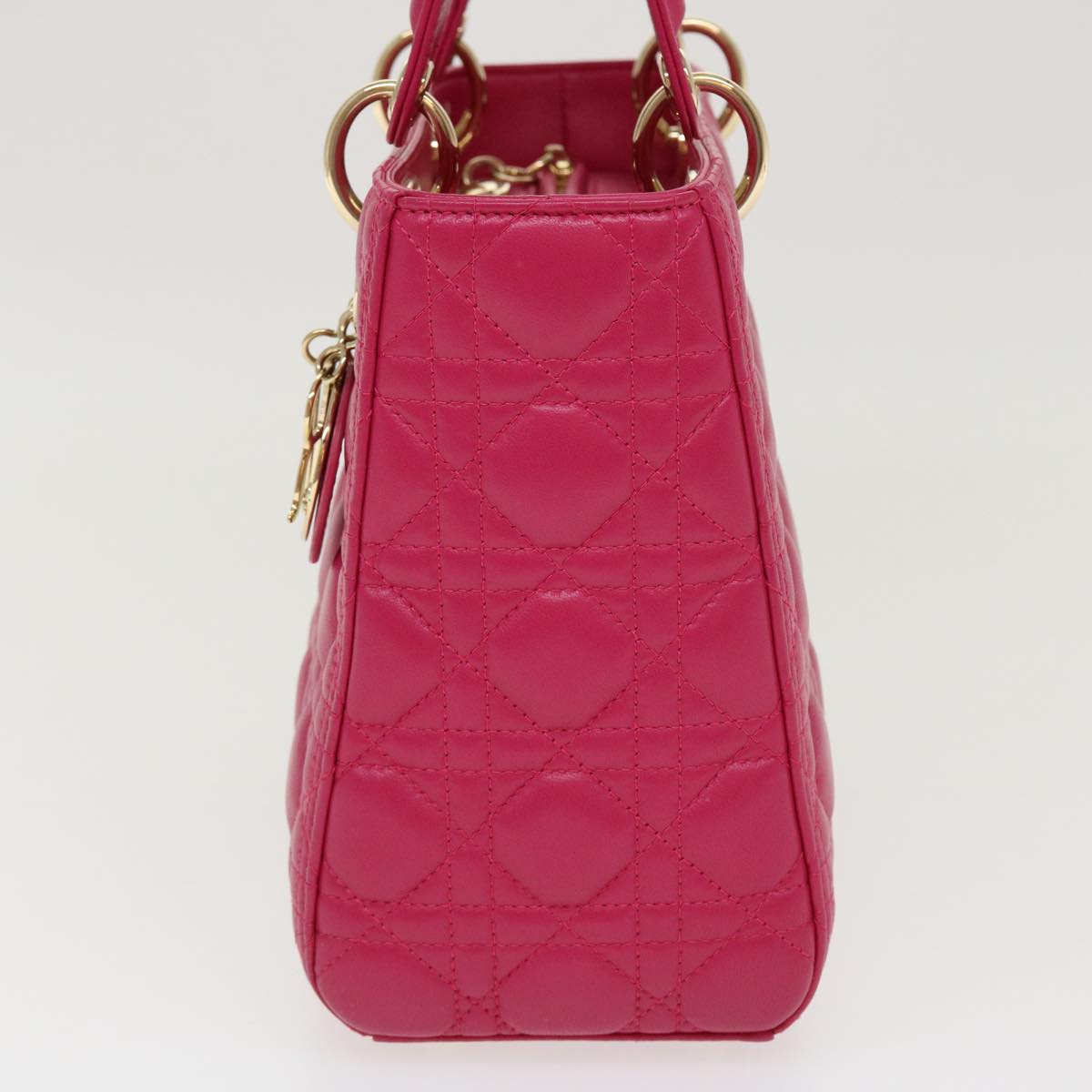 CHRISTIAN DIOR Lady Dior Hand Bag Lamb Skin 2way Pink 28644