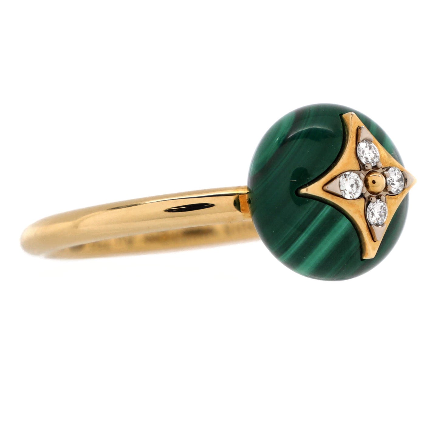 Louis Vuitton B Blossom Ring 18K Yellow Gold and 18K White Gold with Malachite and Diamonds