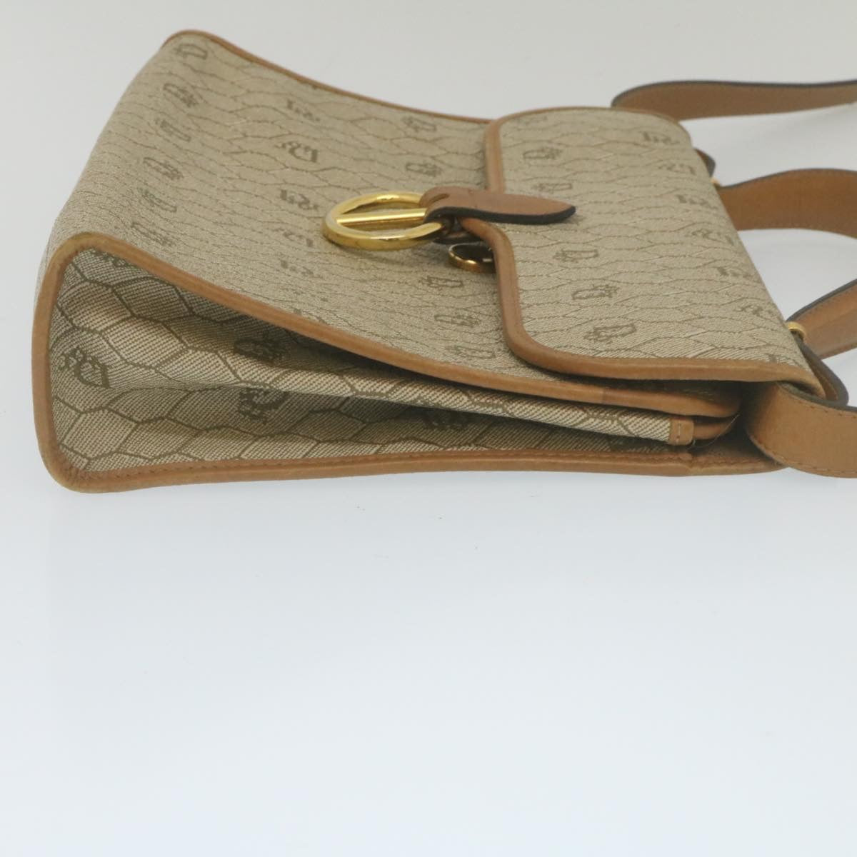 CHRISTIAN DIOR Honeycomb Canvas Hand Bag PVC Leather Beige 29371