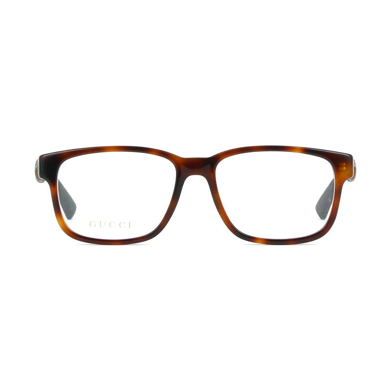 Gucci Eyeglasses Square Full Rim, Havana Frame and Clear Demo Lenses Lens GG0011O002