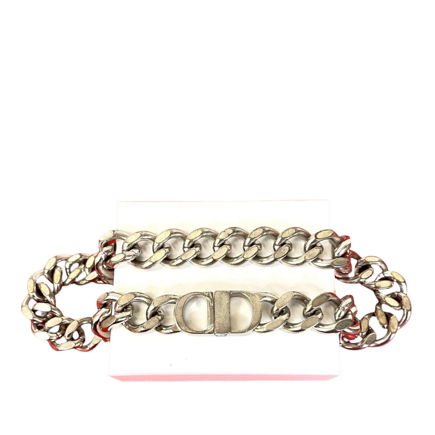 Silver Dior Silver Plated CD Logo Chain Link Necklace