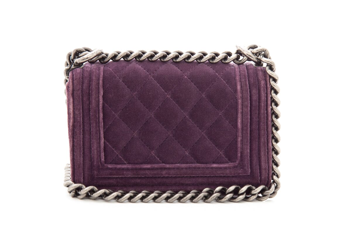 Chanel 2013/14 Purple Velvet Quilted Mini Boy Bag with Gun Metal Hardware