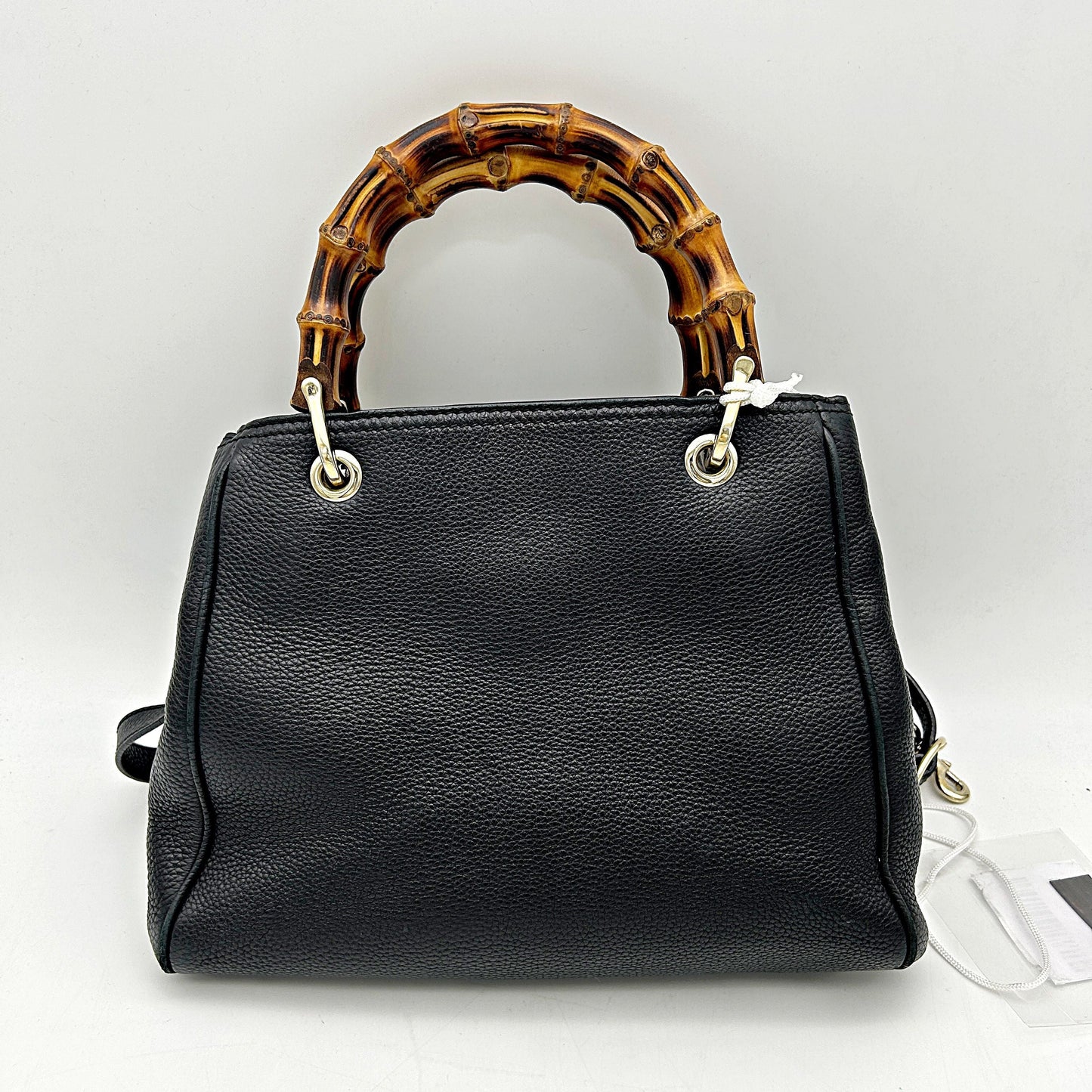 Gucci Black Pebbled Leather Bamboo Top Handle Small Shopper Tote Bag LA