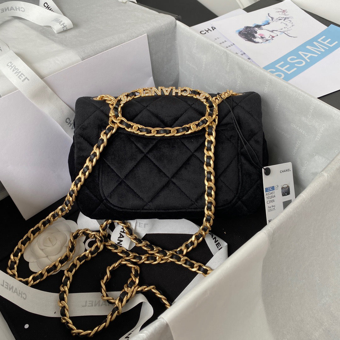 CHL Flap Bag Gold Hardware Black For Women, Women’s Handbags, Shoulder Bags 9in/24cm AS3451