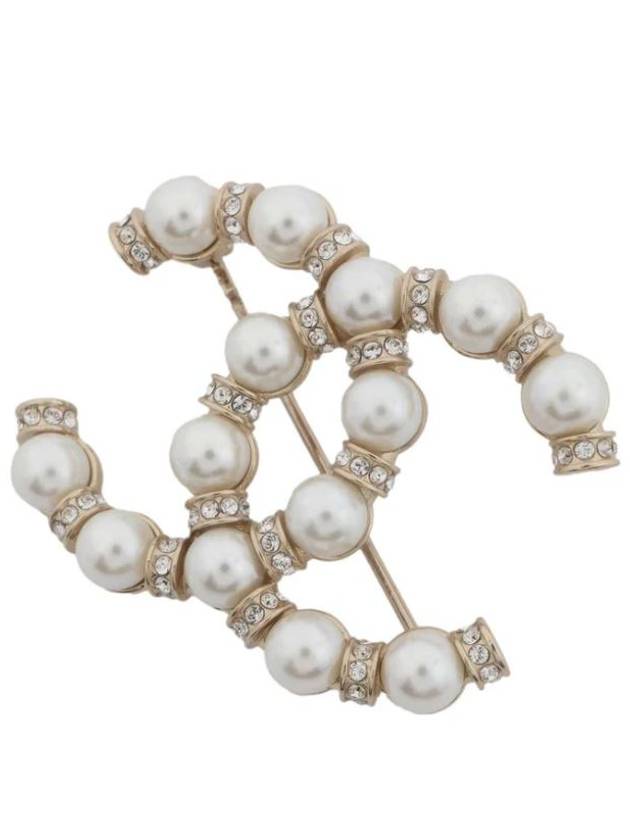 CC Logo Pearl Crystal Brooch Gold Chanel