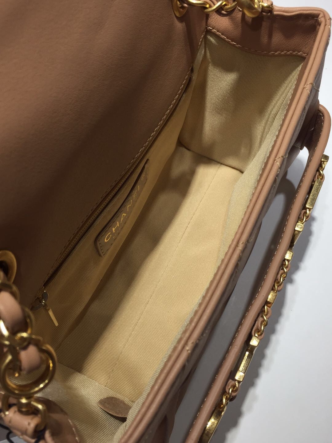 CHLFront Logo Small Flap Bag Gold Hardware Apricot For Women, Women’s Handbags, Shoulder Bags 8in/21cm AS1490