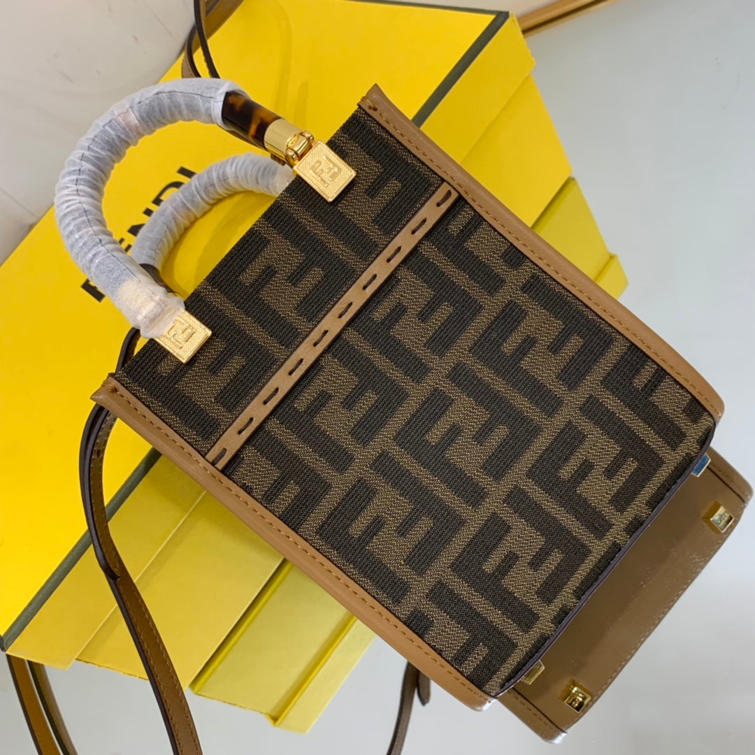 Top QualityTop Quality Sunshine Shopper Brown FF Fabric Mini Bag For Woman 13cm/5in