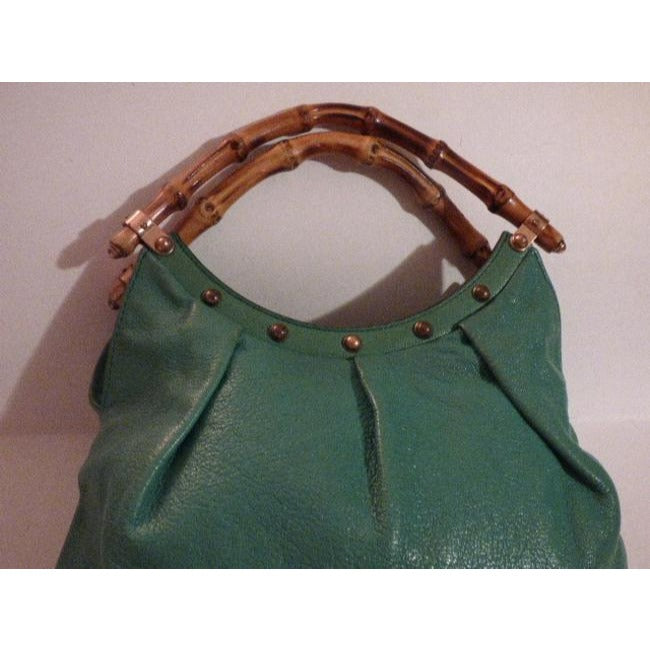Gucci Teal Green Leather With Bamboo Handles Tote