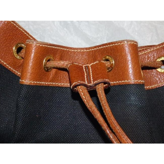 Gucci Black Canvas Camel Leather Satchel